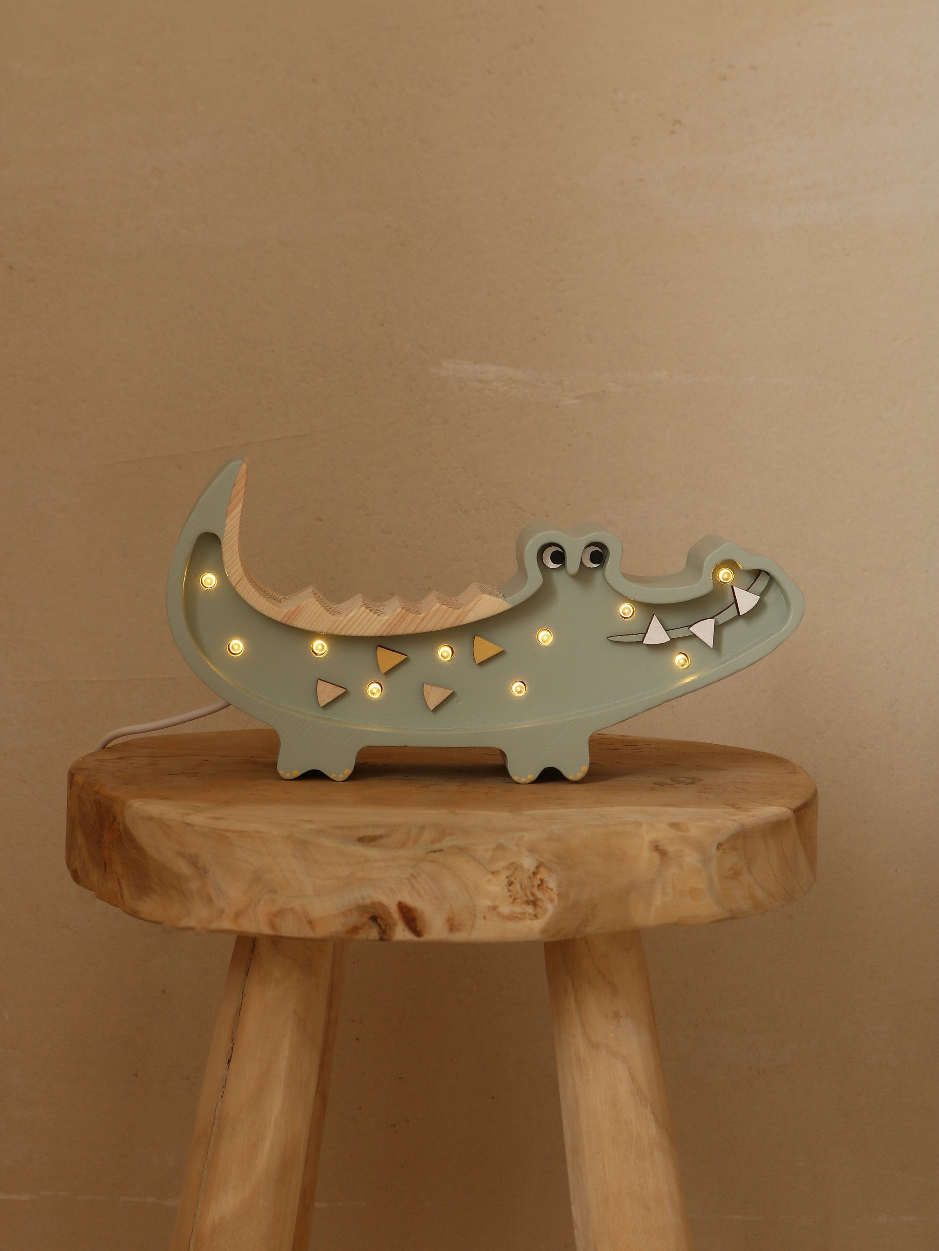 Little Lights Mini Crocodile Lamp - Hand painted wooden animal night light - green pastel