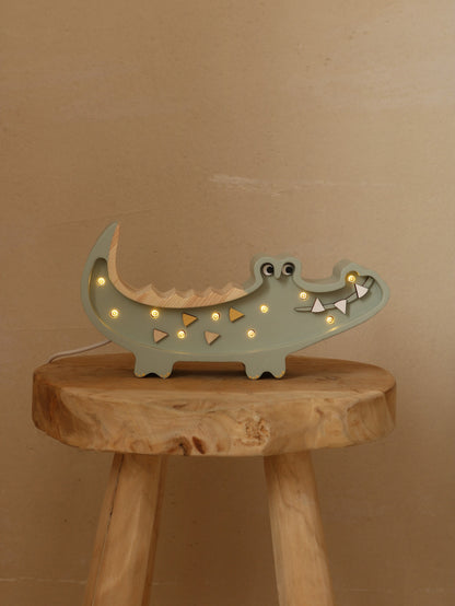Little Lights Mini Crocodile Lamp - Hand painted wooden animal night light - green pastel