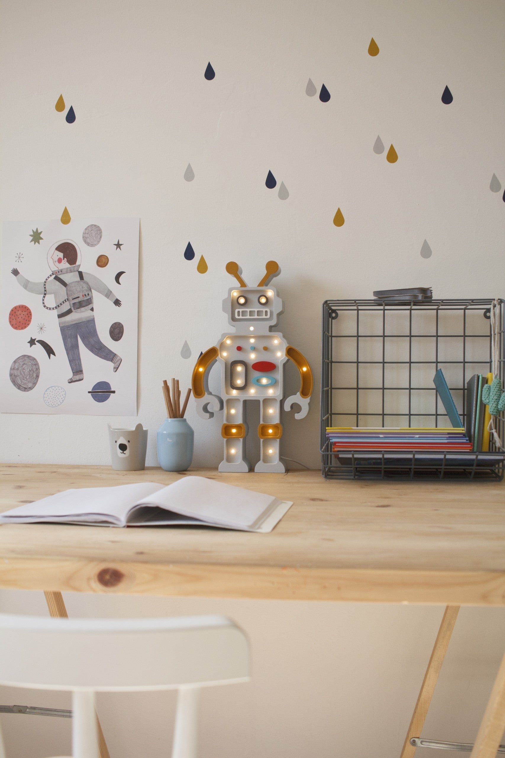 Little Lights Robot Lamp - Handmade wooden robot night light on the desk