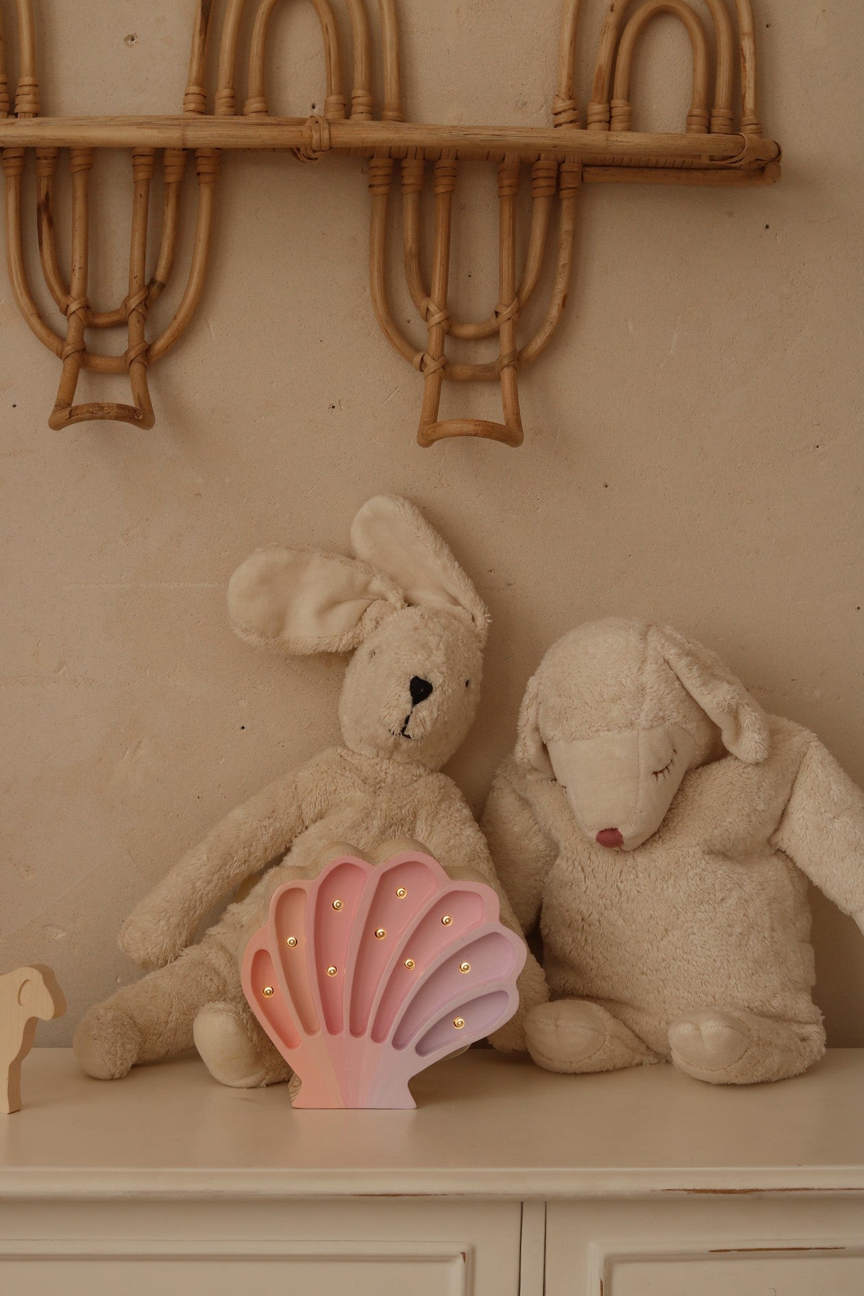 Little Lights Seashell Lamp - Wooden seashell night light for ocean theme nursery- pink