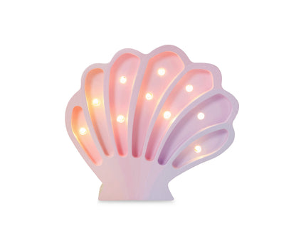 front view of Little Lights Seashell Lamp - Wooden seashell night light for ocean theme nursery - pink