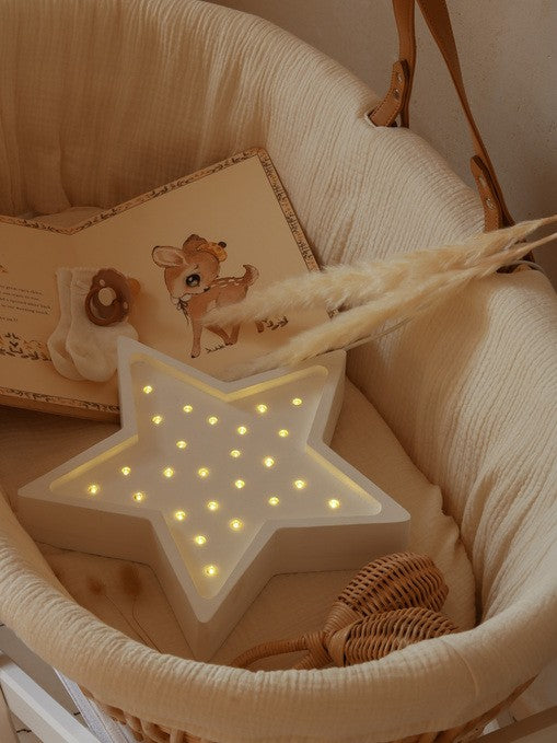 Handmade solid pine wood star lamp with warm LED lights