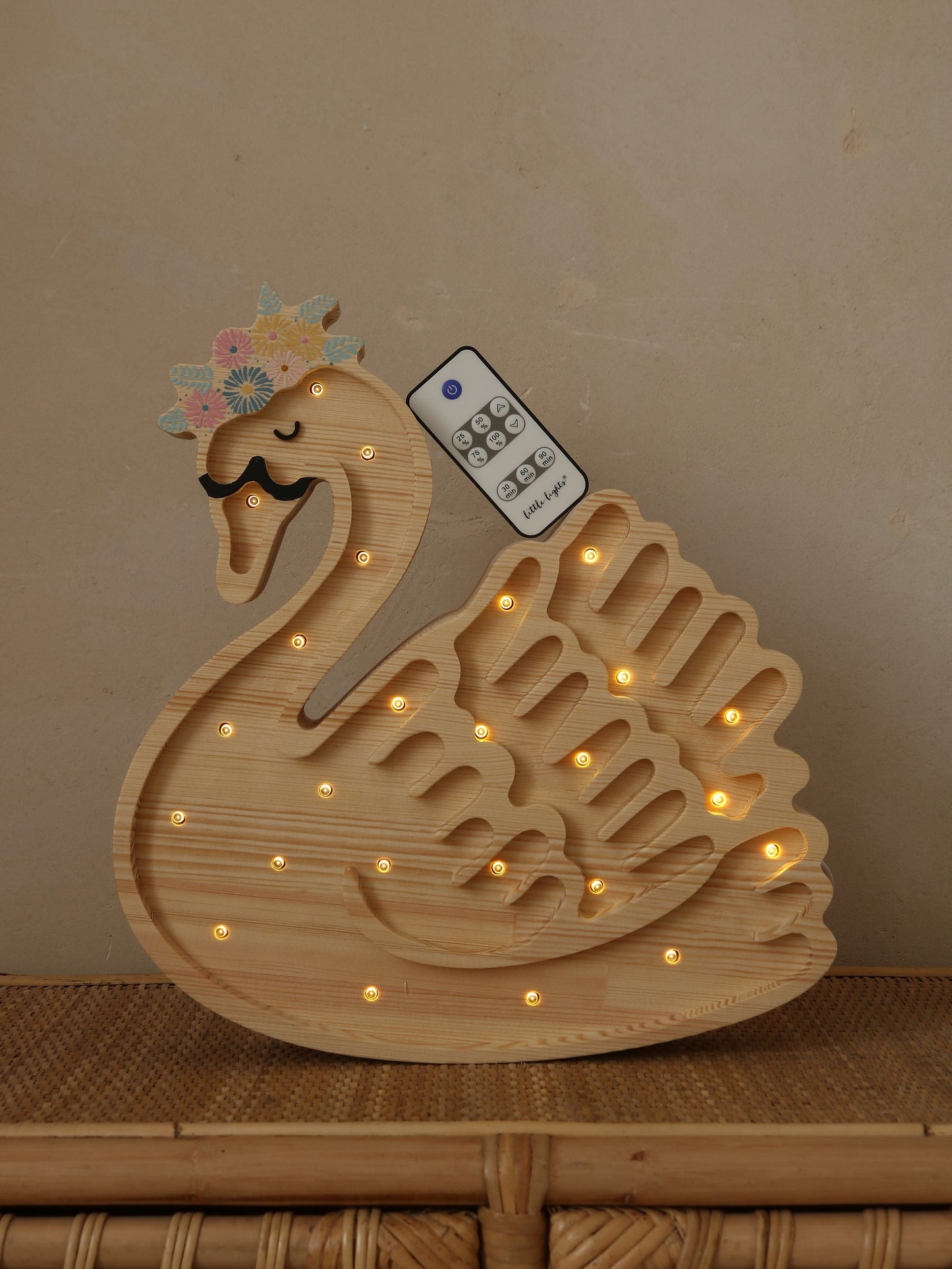 Dimmable wooden swan nightlight with a graceful design