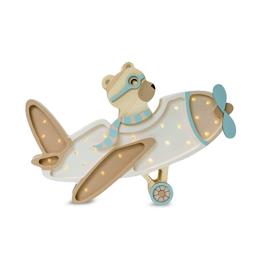Retro wooden airplane nightlight with remote control dimmer