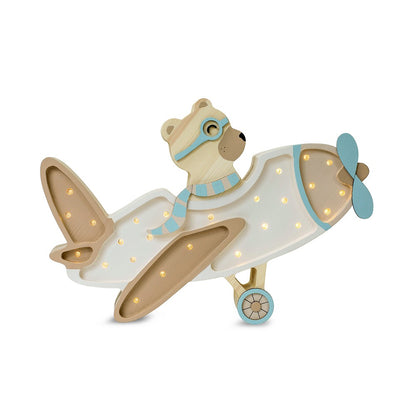 Retro wooden airplane nightlight with remote control dimmer