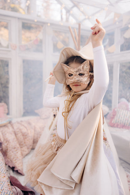Moi Mili Cream Pearl Magic Cape - Shimmering cream velour costume with deep hood