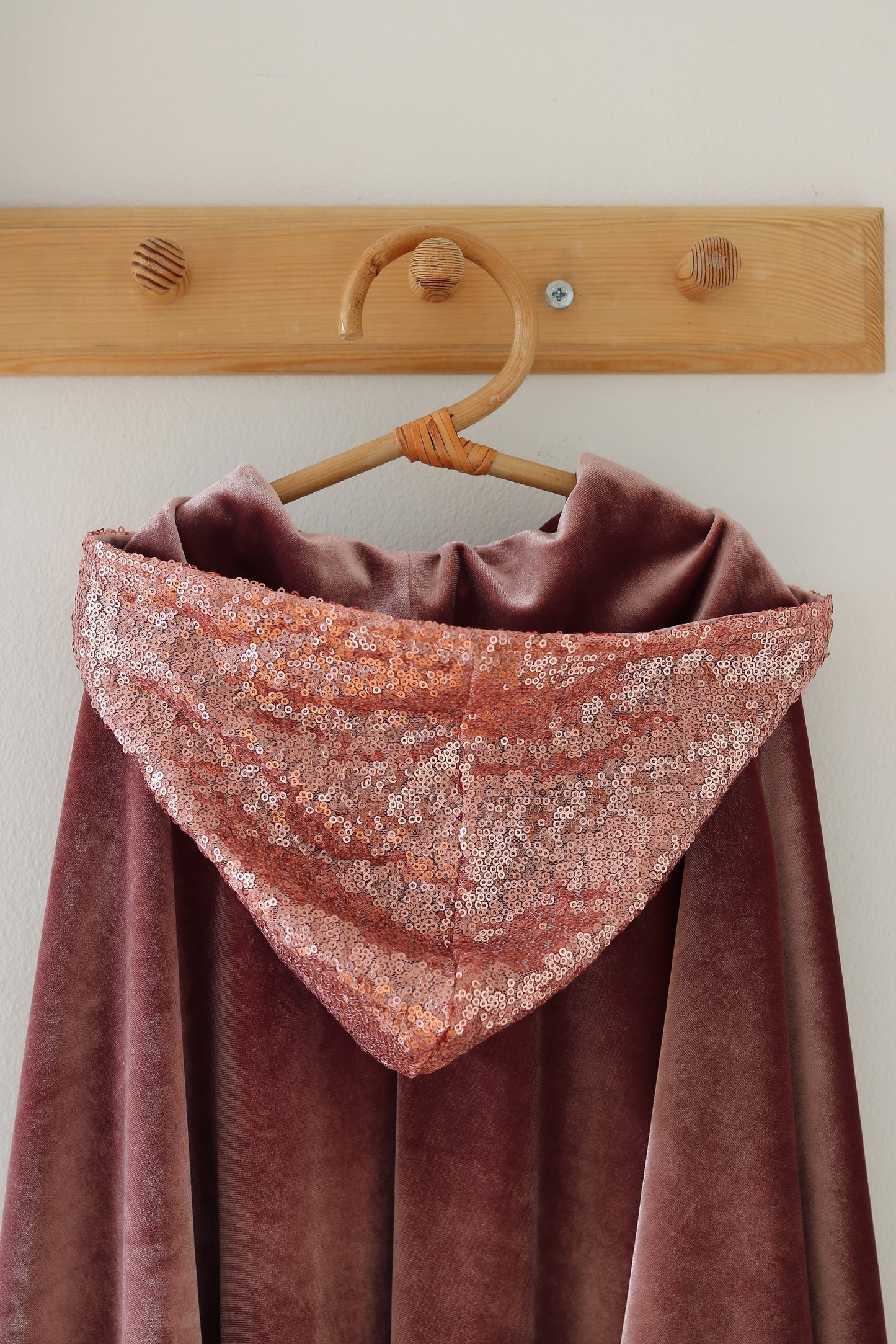 Close-up of premium hood of Pink Riding Hood Magic Cape