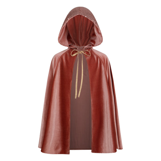Total View of Moi Mili Pink Riding Hood Magic Cape - Soft pastel pink velour costume with hood