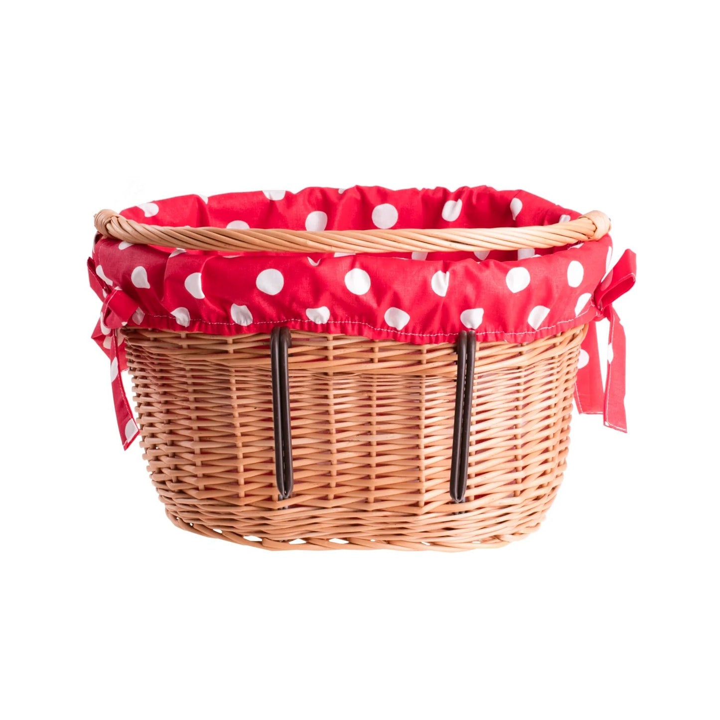 Magnus wicker bicycle basket with handle and handlebar mount back view 