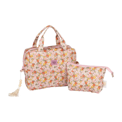 Moi Mili Make-Up Bag Set of 2 Green Garden - Floral cotton pouches
