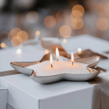 Close-up of elegant vase with natural plant-based Mango Lime scented pearled candle wax granules
