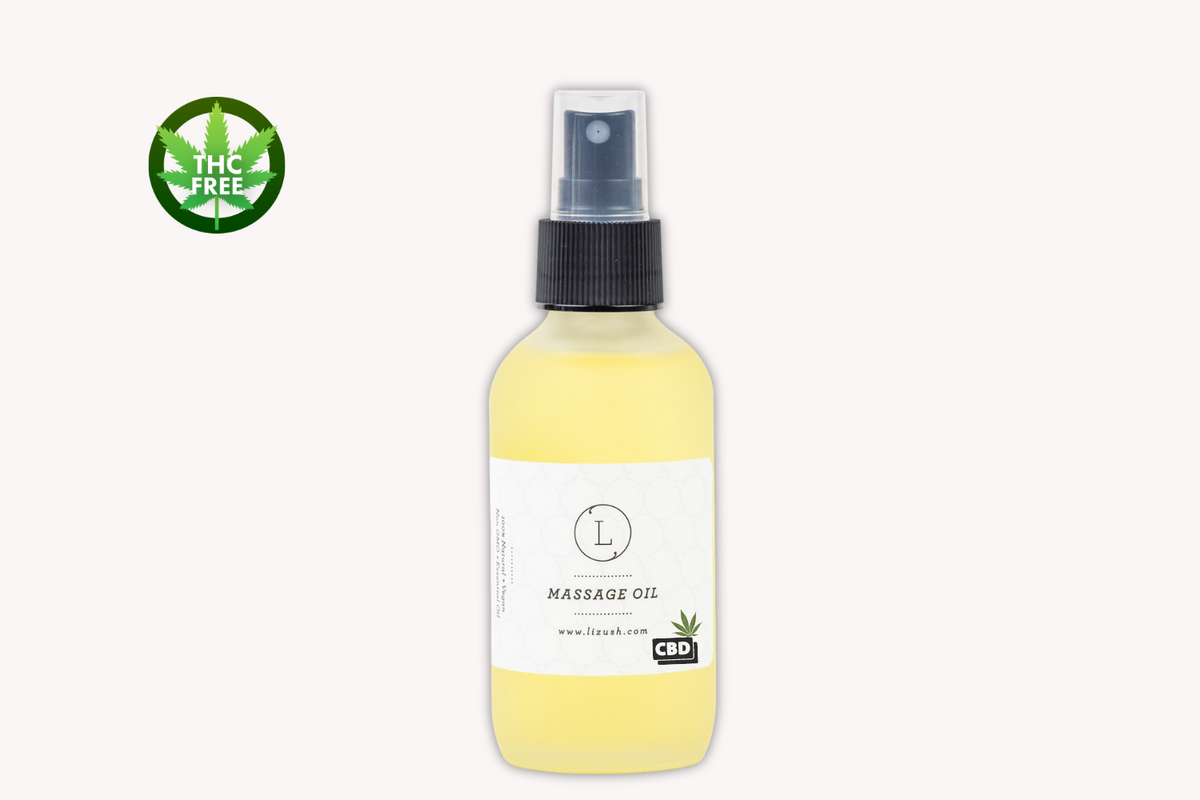 CBD Eucalyptus Massage Oil - 25mg CBD THC-free aromatherapy body oil | Lizush on a clean background