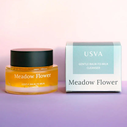 50ml jar of natural Meadow Flower Gentle Balm-to-Milk Cleanser by USVA Cosmetics.