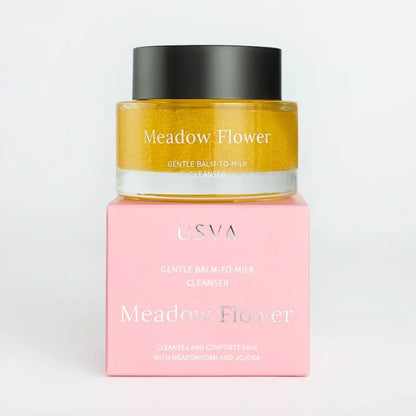 Meadow Flower Gentle Balm-to-Milk Cleanser, 50ml with packaging on a clear background