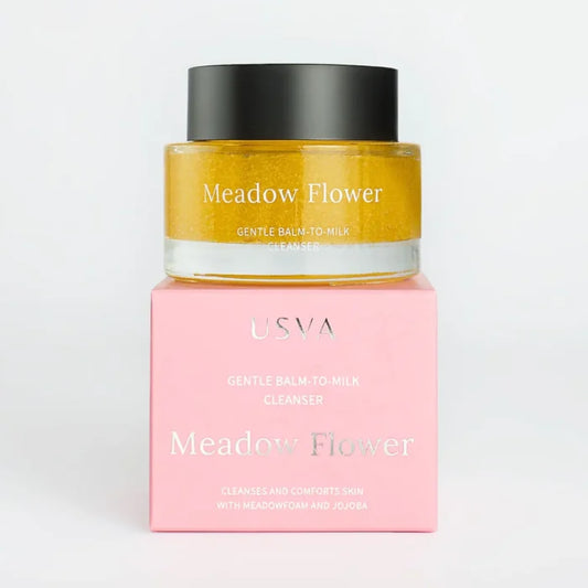 Meadow Flower Gentle Balm-to-Milk Cleanser, 50ml with packaging on a clear background