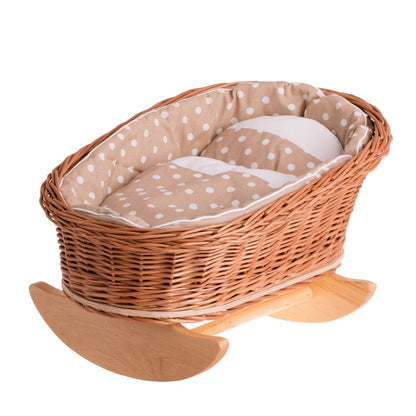 Mimi wicker doll cradle with handmade bedding set