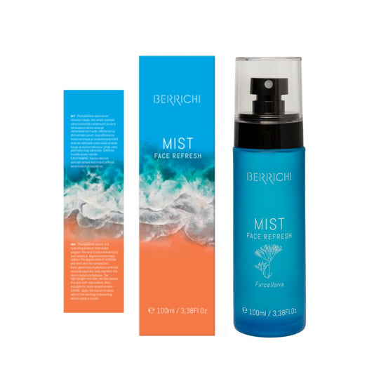 Packaging of Berrichi MIST Face Spray 100ml premium hydrating bottle
