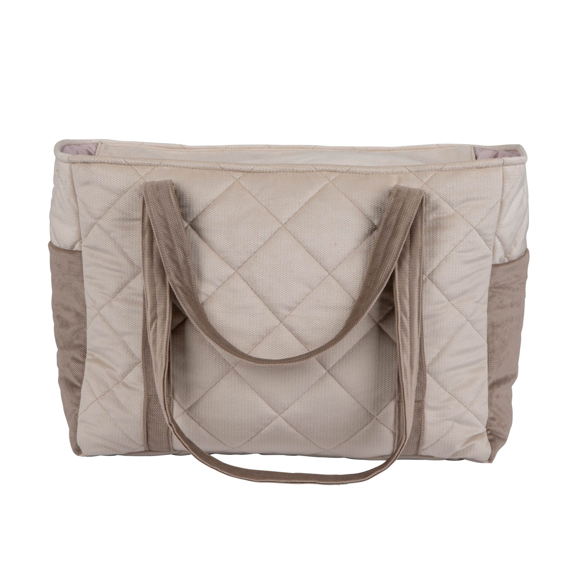 Moi Mili Beige Mom Weekender Bag - Extra large quilted cotton travel bag-Back View