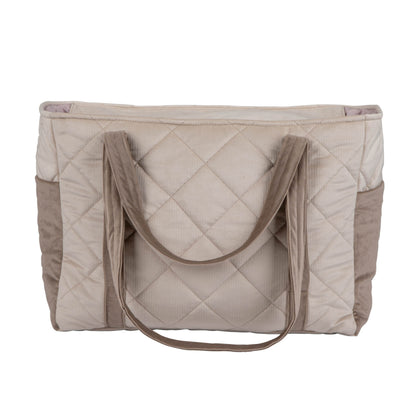 Moi Mili Beige Mom Weekender Bag - Extra large quilted cotton travel bag-Back View