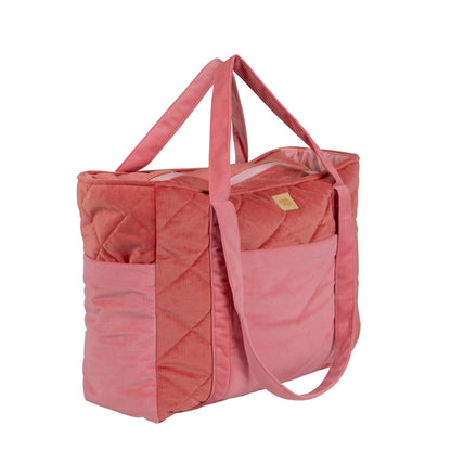 Moi Mili Candy Mom Weekender Bag - Quilted pink cotton travel bag-Side View
