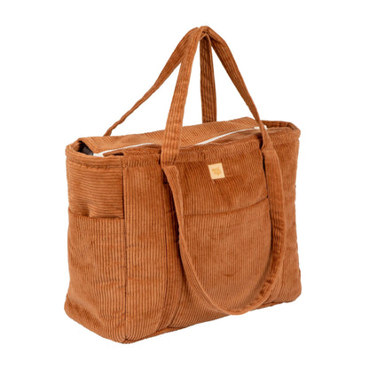 Moi Mili Caramel Mom Weekender Bag - Warm brown quilted cotton bag-Side View