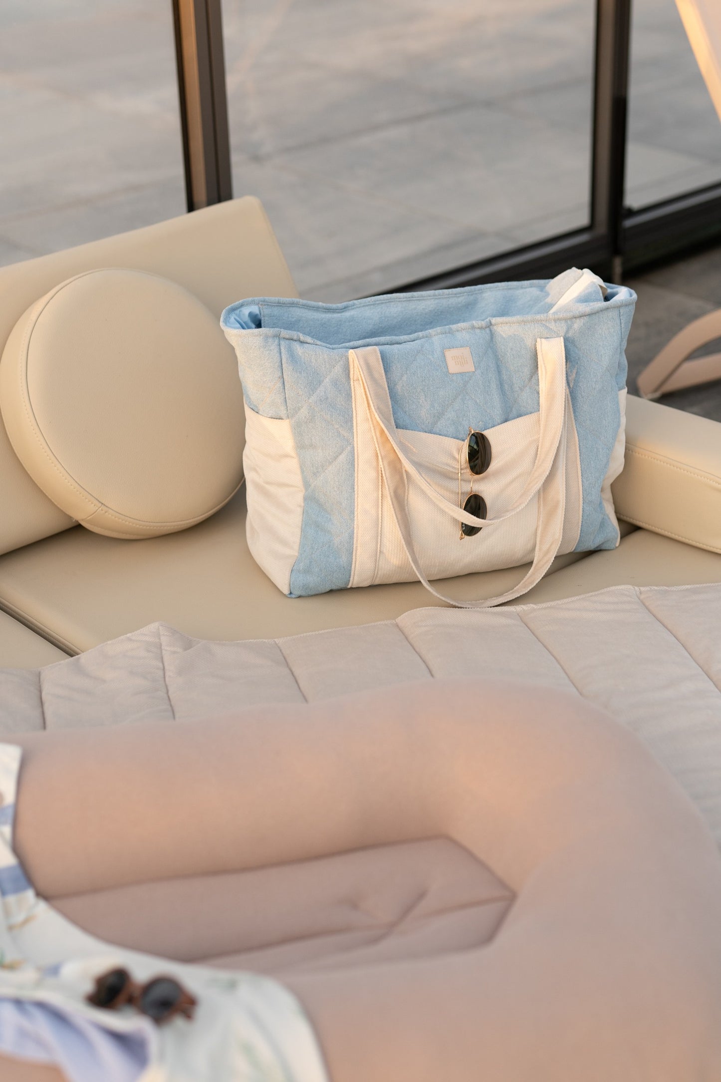 Moi Mili Jeans Mom Weekender Bag - Durable denim-style cotton bag-on Couch