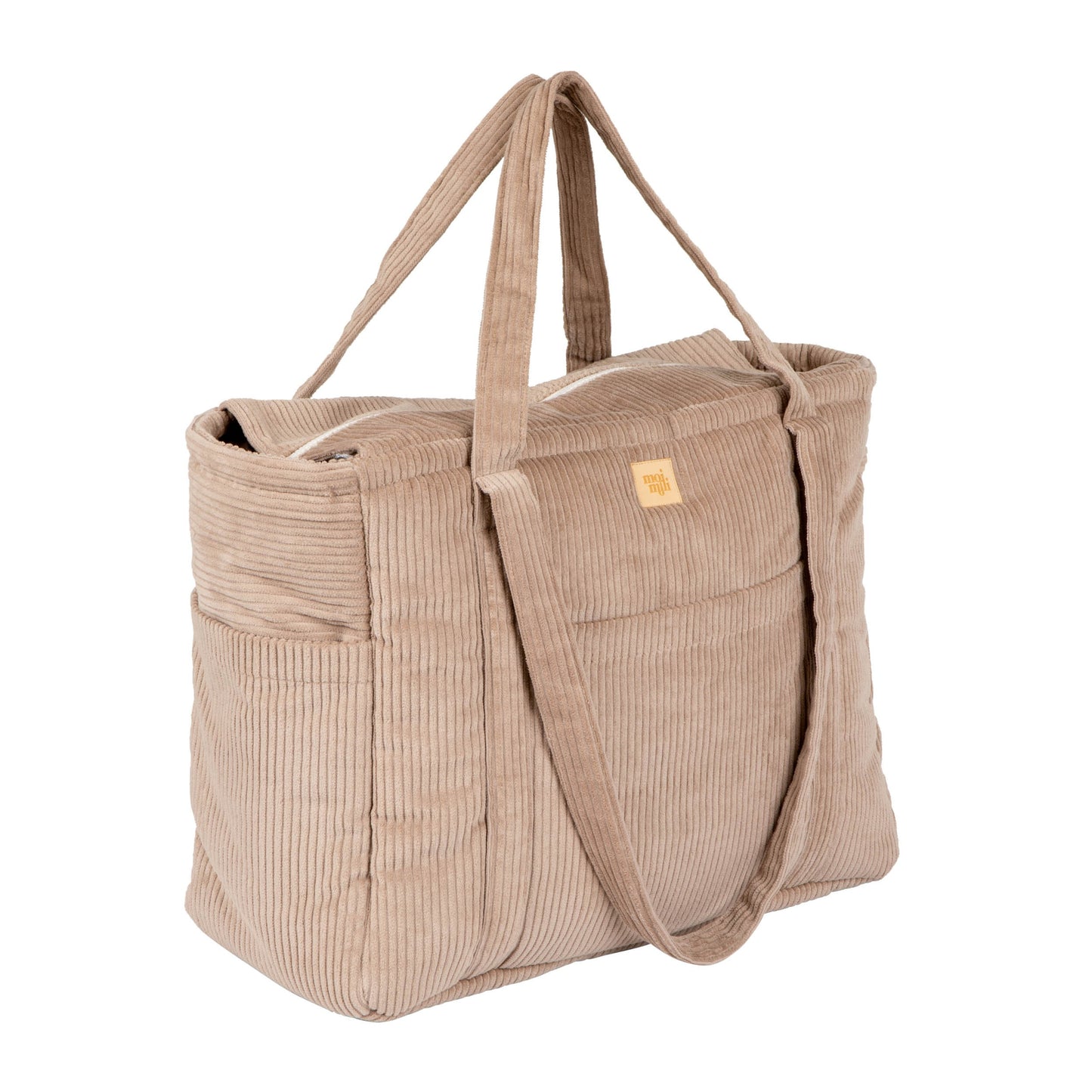 Moi Mili Latte Mom Weekender Bag - Neutral cream quilted cotton bag-Side view