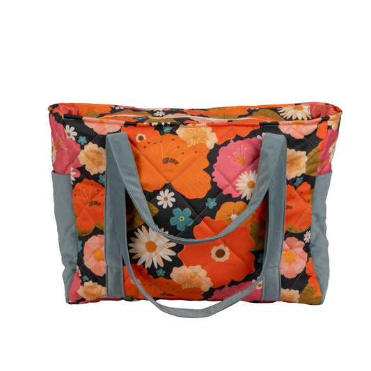 Moi Mili Picnic With Flowers Mom Weekender Bag - Large floral quilted cotton bag-Back View