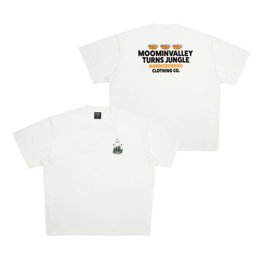 Front and Back view of official 80 Heavy T-Shirt Jungle White - Premium Moomin graphic tee by Nordicbuddies.
