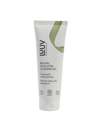 Natural Exfoliating Cleansing Gel with Bamboo, 75ml - Gentle travel-size face scrub by LUUV.