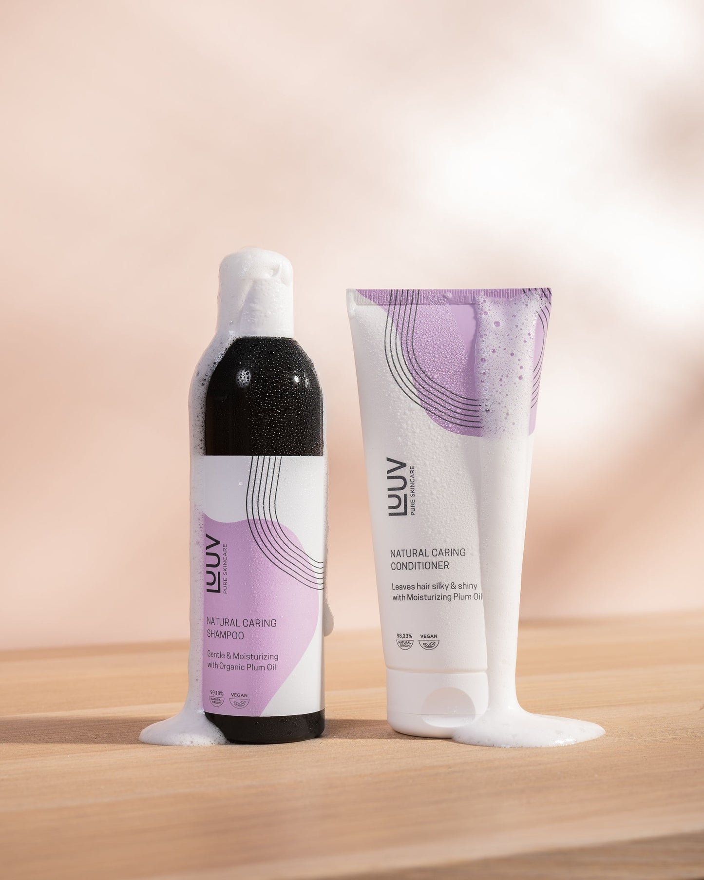 LUUV Natural Nourishing Hair Care Set with Plum Oil – Includes hydrating shampoo and silky conditioner for deep hair repair and shine.