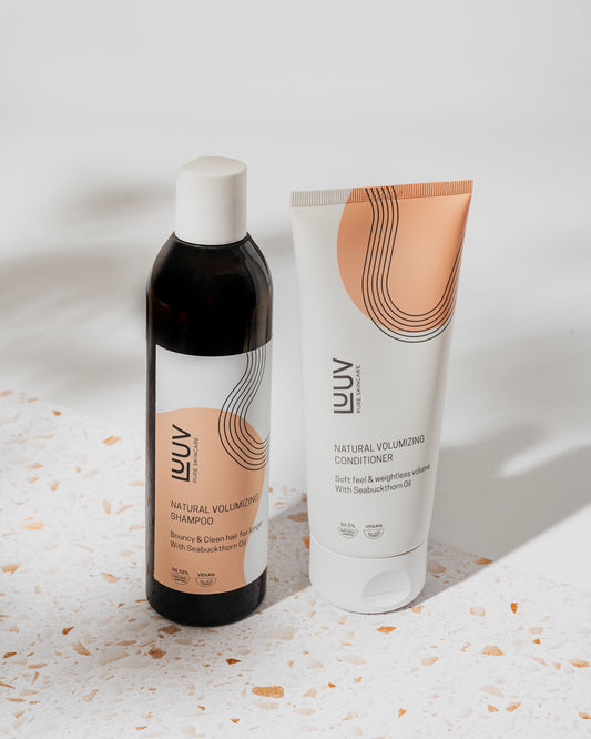 LUUV Natural Sea Buckthorn Hair Care Set – Vitamin-rich organic shampoo and conditioner for hair strengthening and vitality.