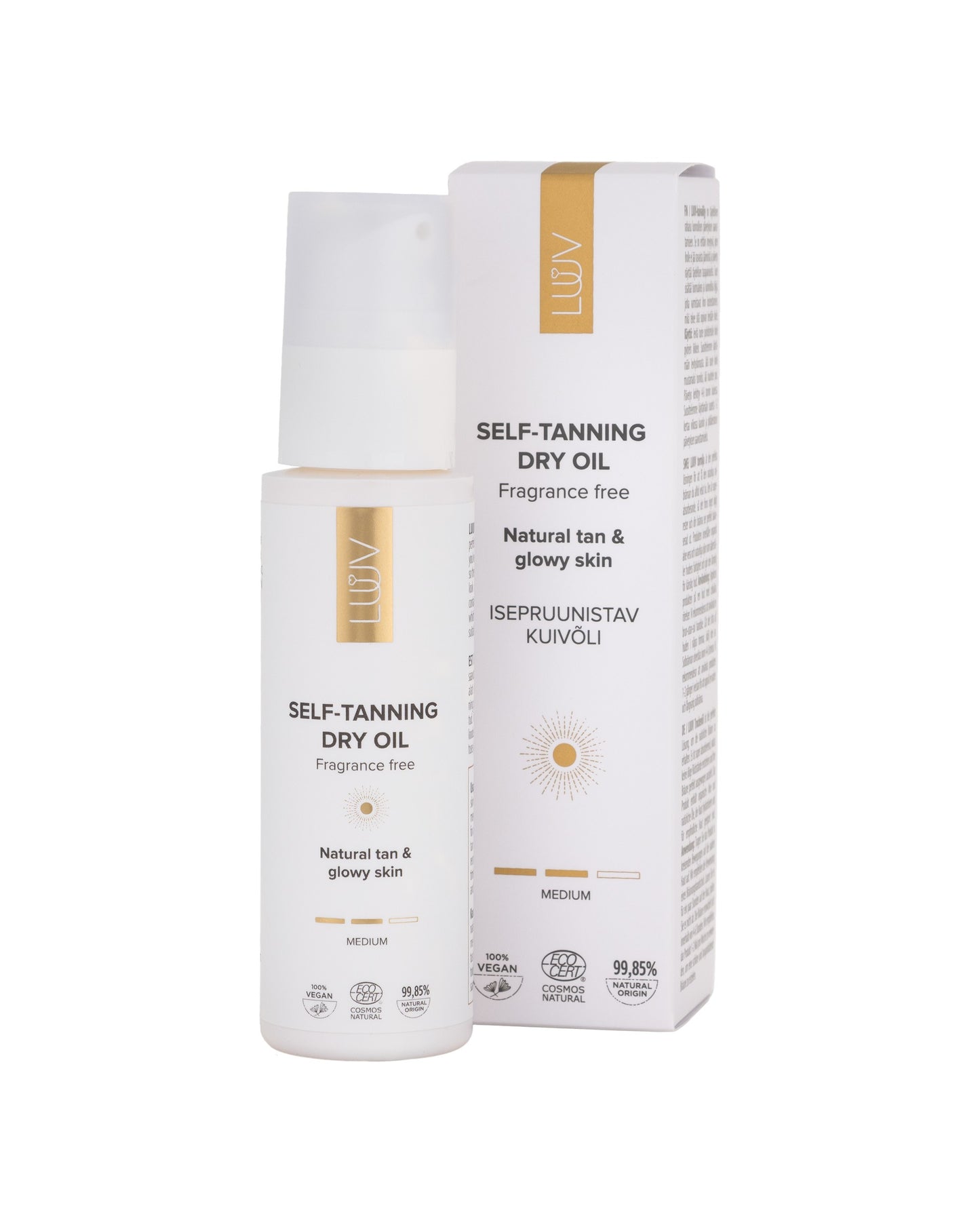 Natural Self Tanning Dry Oil COSMOS, 100ml - Fast-drying organic golden glow by LUUV.