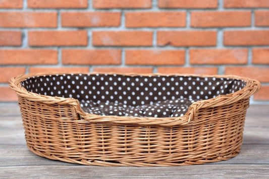Esmira Natural Wicker Dog Bed With Polka Dot Cushion, 85x67 cm