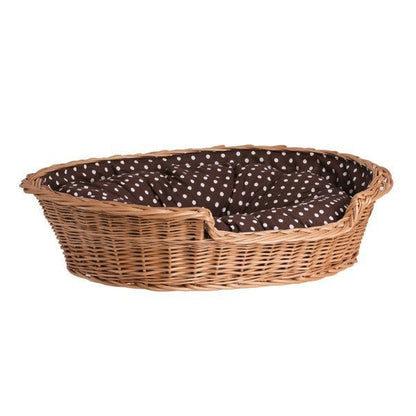 Esmira Natural Wicker Dog Bed With Polka Dot Cushion, 85x67 cm