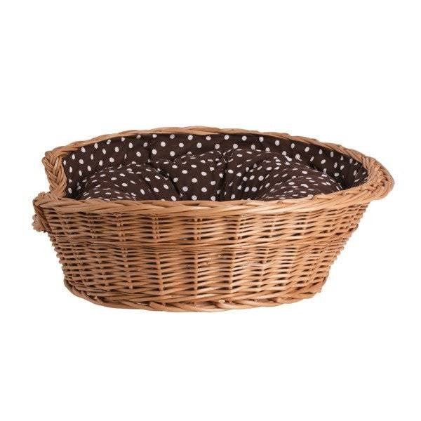 Esmira Natural Wicker Dog Bed With Polka Dot Cushion, 65x43 cm