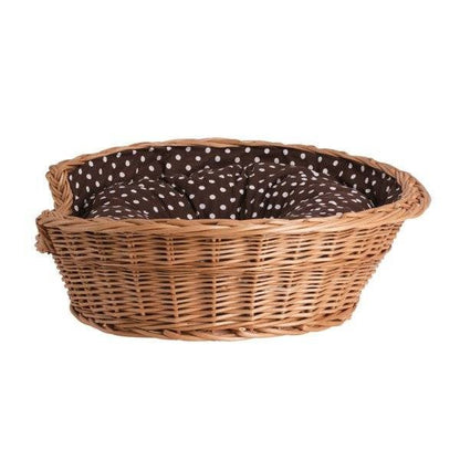 Esmira Natural Wicker Dog Bed With Polka Dot Cushion, 85x67 cm