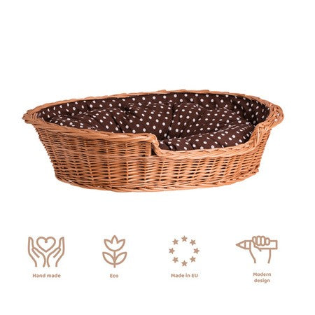 Natural Wicker Dog Bed Poppy With Cushion, 75x57 cm