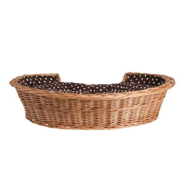 Esmira Natural Wicker Dog Bed With Polka Dot Cushion, 65x43 cm