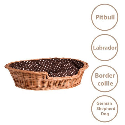 Natural Wicker Dog Bed Poppy With Cushion, 75x57 cm