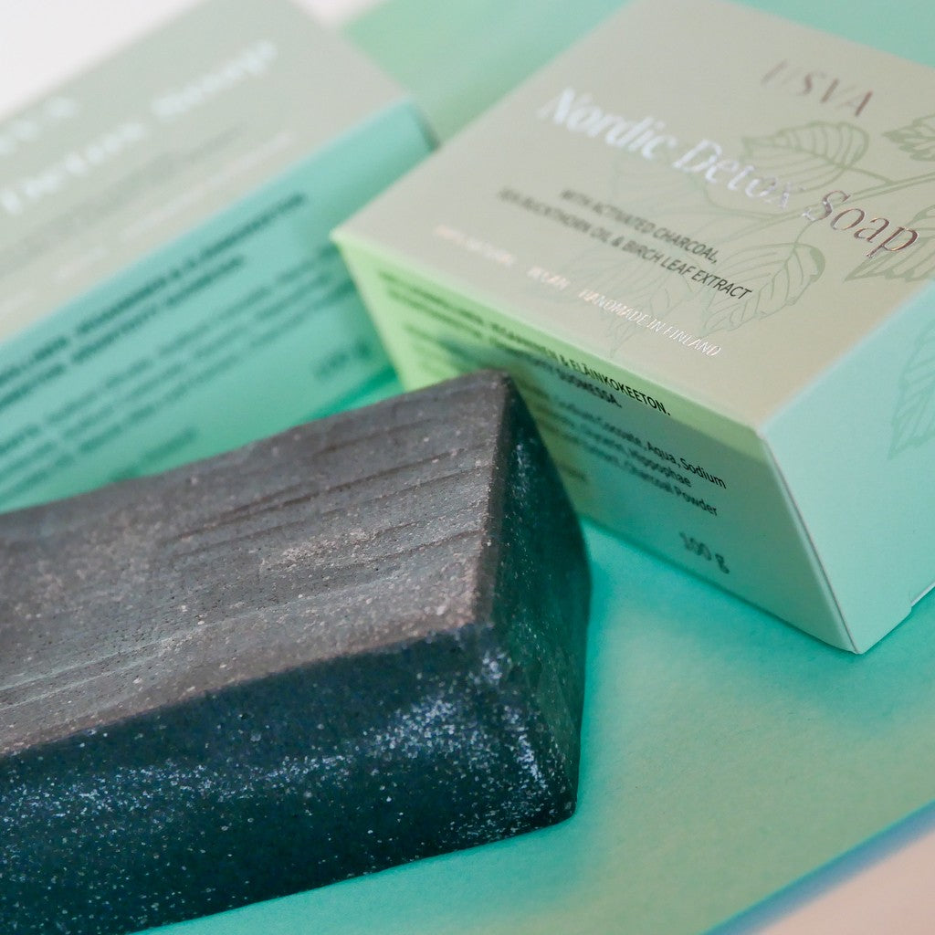 Close up of texture of Nordic Detox Soap, 100g