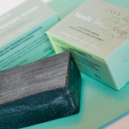 Close up of texture of Nordic Detox Soap, 100g