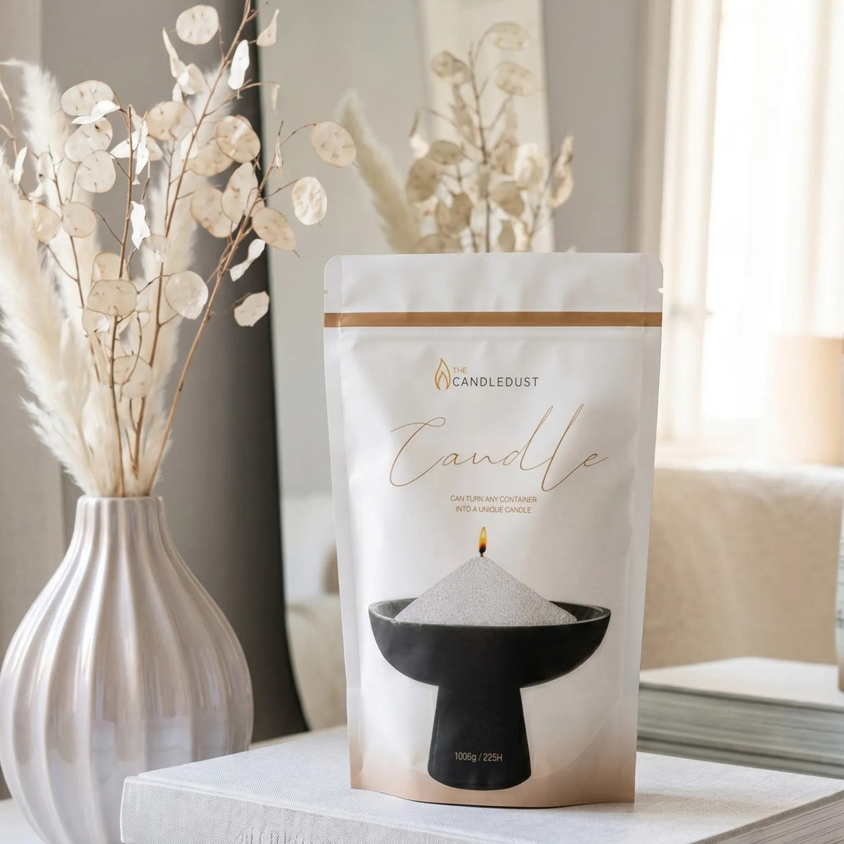 Candledust Nordic Lights scented pearled candle sand in a 1kg resealable refill pouch - Modern interior view