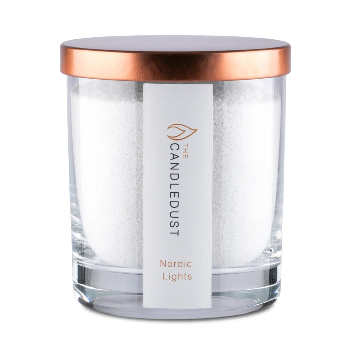 Candledust Nordic Lights fresh scented pearled candle in a 160g transparent glass jar with natural cotton wick