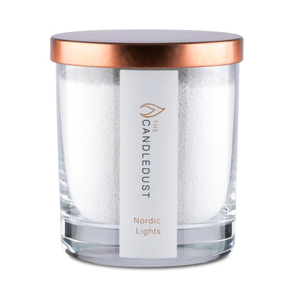 Candledust Nordic Lights fresh scented pearled candle in a 160g transparent glass jar with natural cotton wick