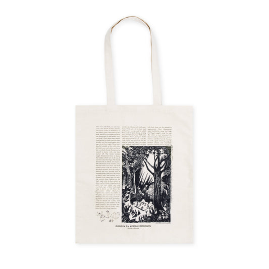 Official Moomin Novels white cotton canvas tote bag full back view
