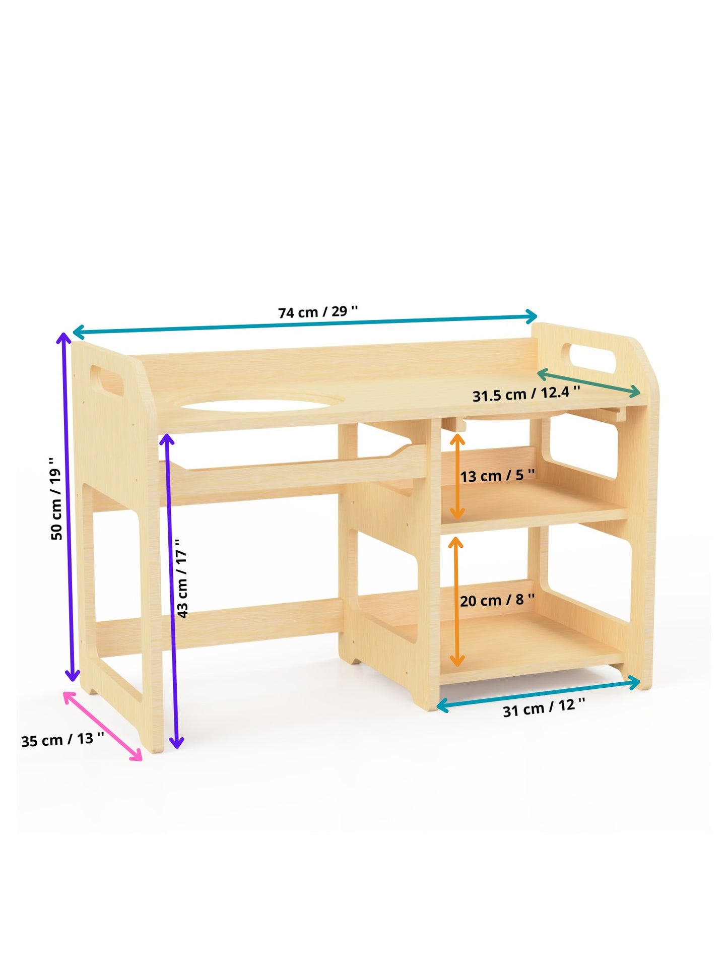 Montessori Wooden Washbasin With Storage for Kids - Large