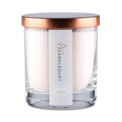 Candledust Oasis scented pearled candle in a 160g glass jar with cotton wick