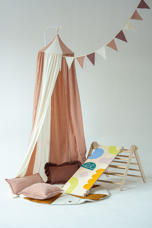 Rusty Check Circus themed cotton bed canopy