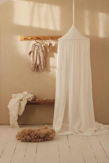 Moi Mili Cream Organic Cotton Canopy - Warm off-white hanging bed canopy in 100% cotton